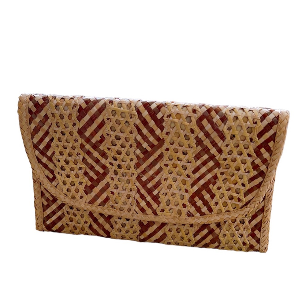 - Woven Tan and Brown Clutch